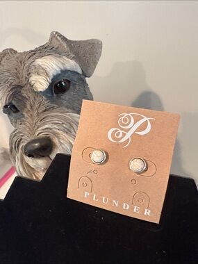 Plunder Cream Marbled Round Stud Earrings